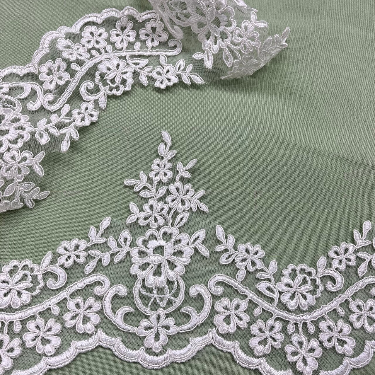 1 Yard Corded Lace Trim 6" Wide 100% Polyester Net Mesh for Gowns & Costumes